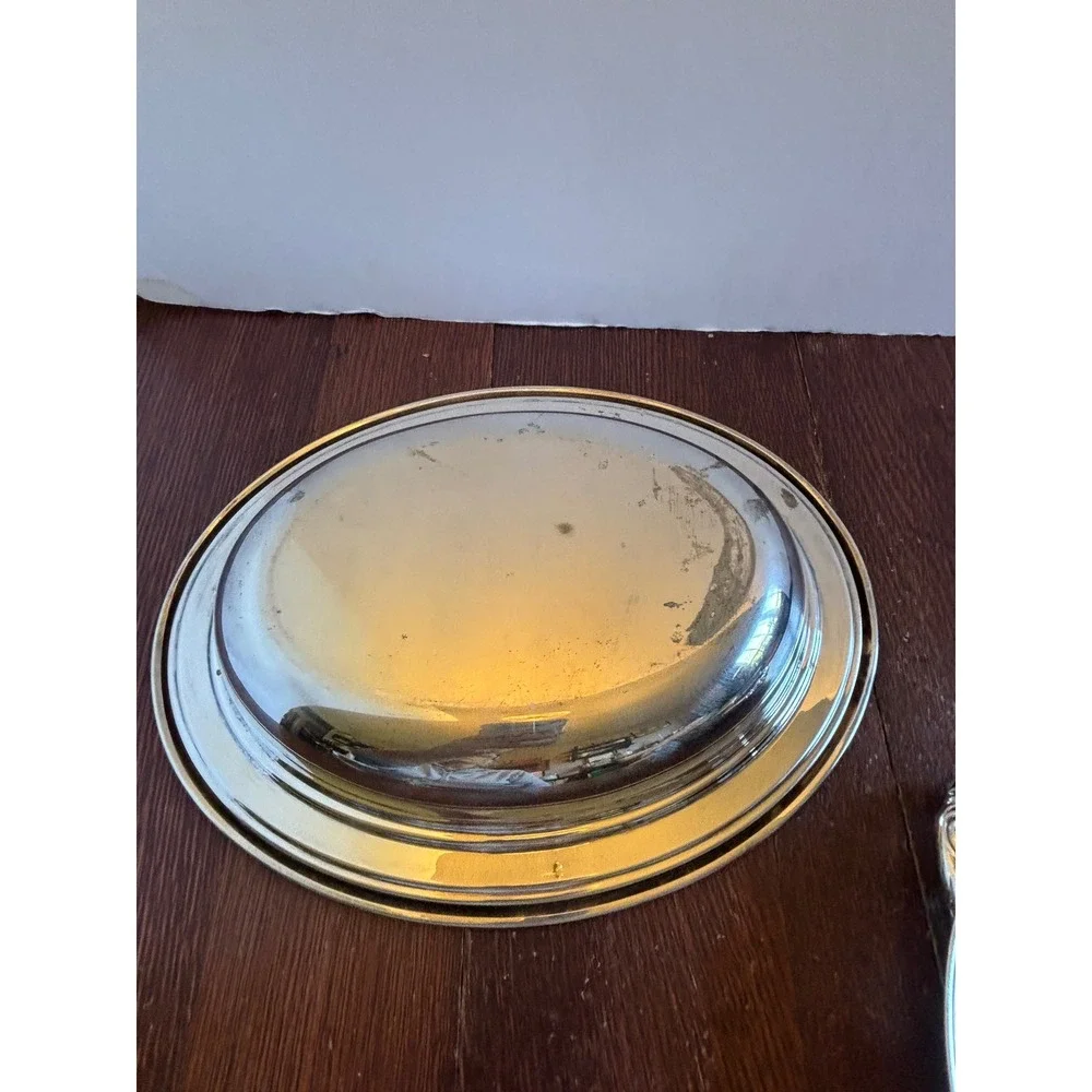 English Silver Silver Plated Oval Vegetable Server with Divided Glass‎ Insert